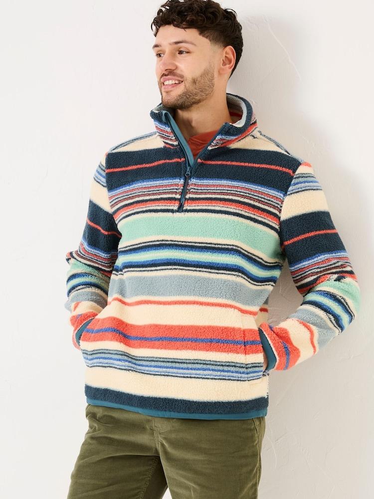 Fat Face Blue Stripe Fleece Half Zip
