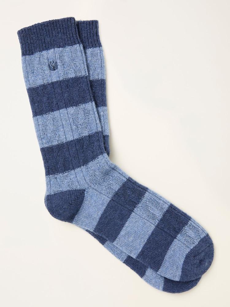 Fat Face Blue Striped Cashmere Blend Socks