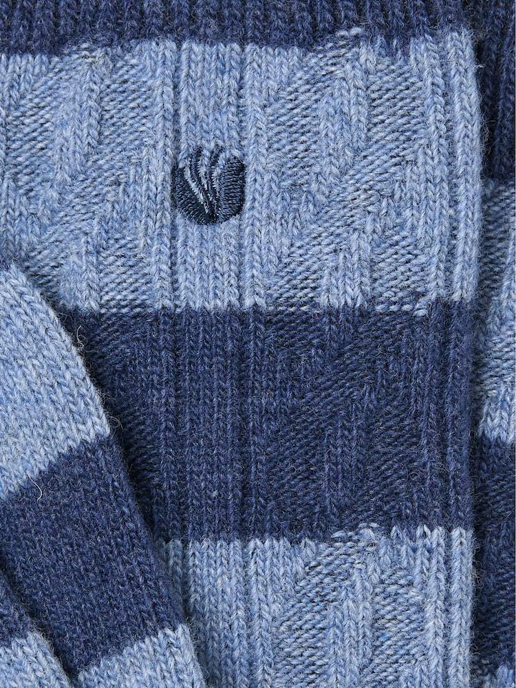 Fat Face Blue Striped Cashmere Blend Socks