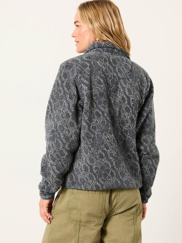 Fat Face Blue Texture Floral Zip Through Fleece