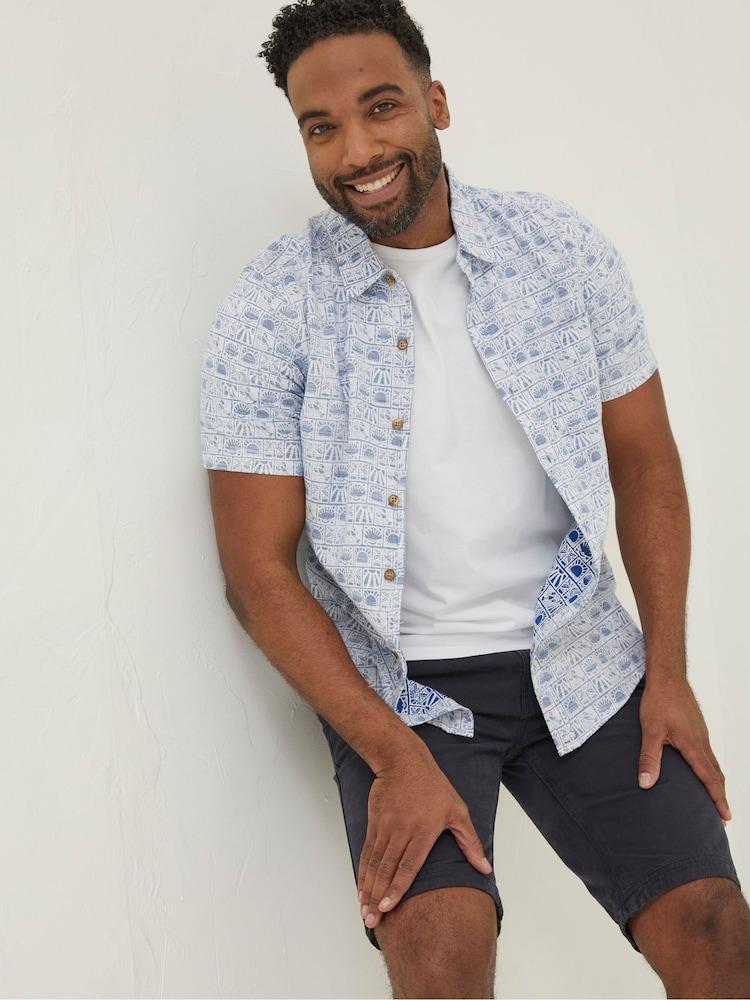 Fat Face Blue Vintage Tile Print Shirt