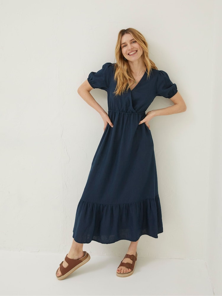Fat Face Blue Vivvie Linen Midi Dress