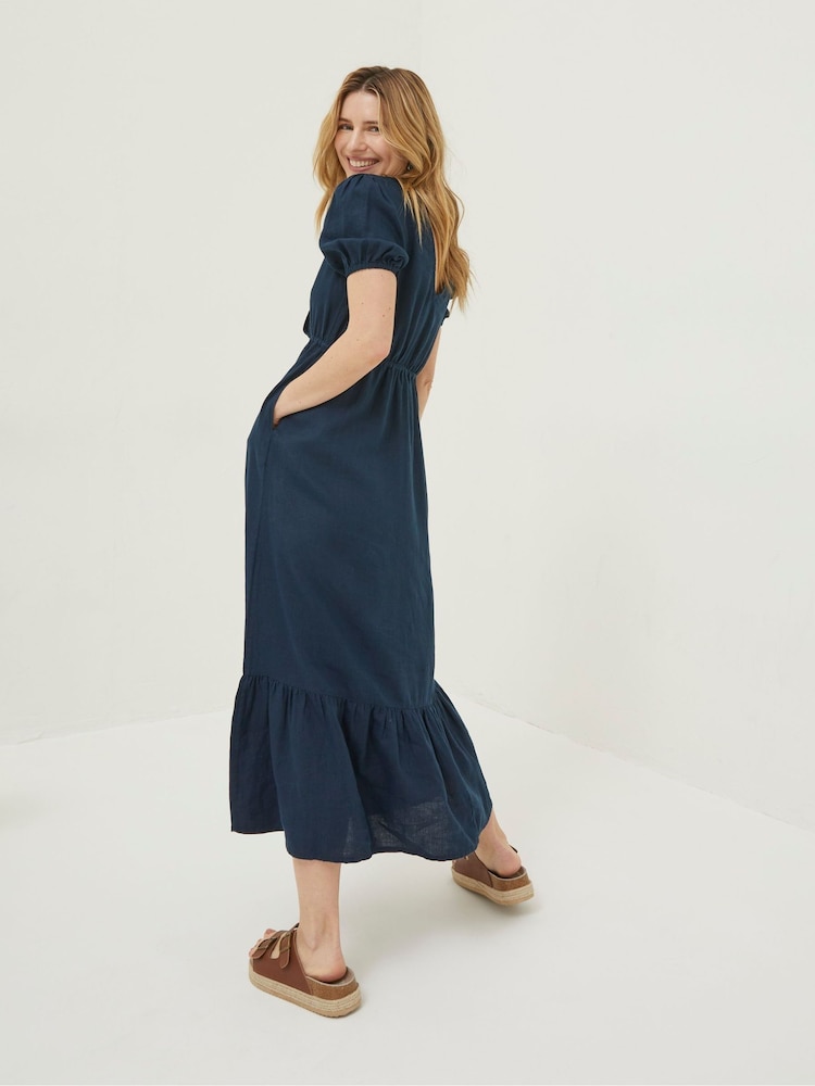 Fat Face Blue Vivvie Linen Midi Dress