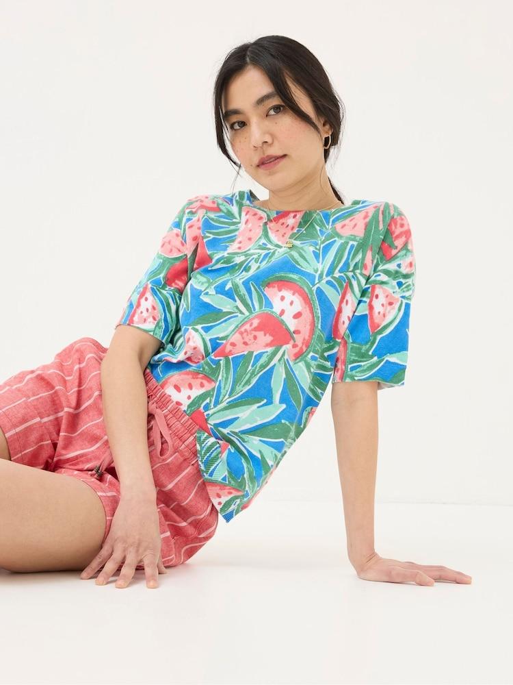 Fat Face Blue Watermelons Printed Knit T-Shirt