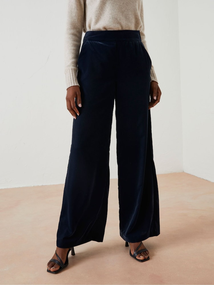 Fat Face Blue Wide Leg Velvet Trousers