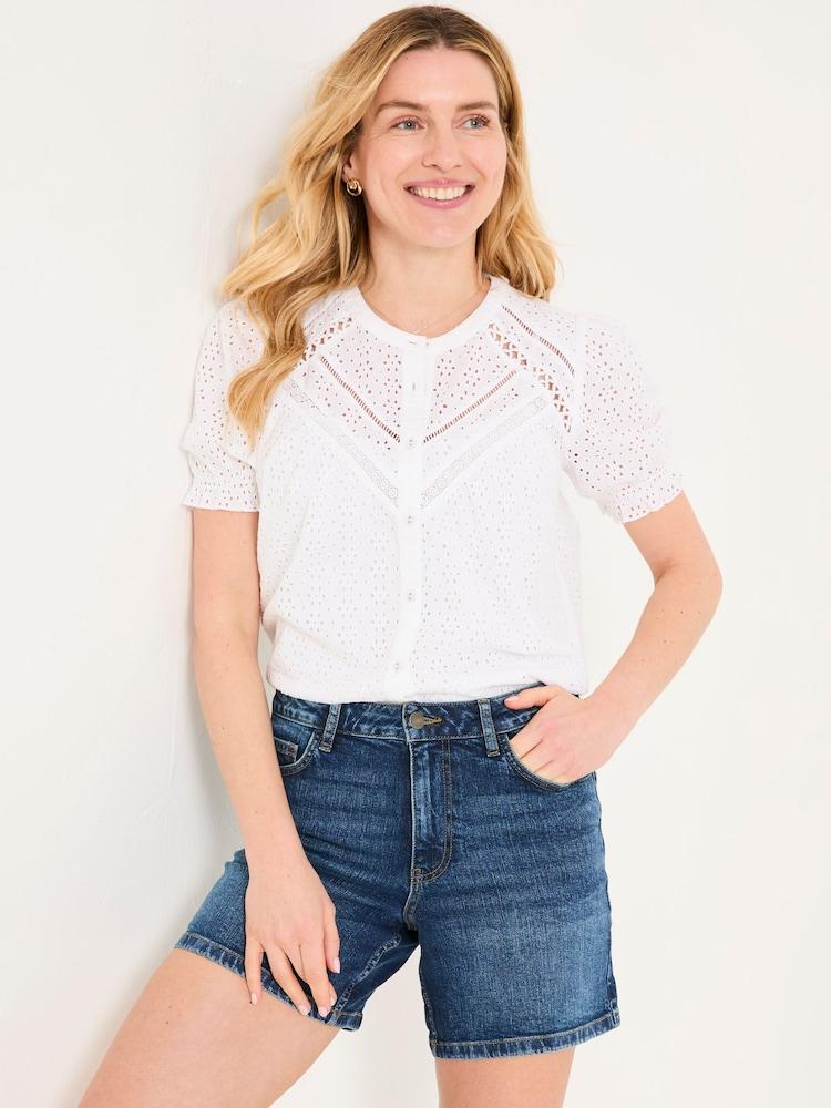 Fat Face Bonnie White Broderie Blouse