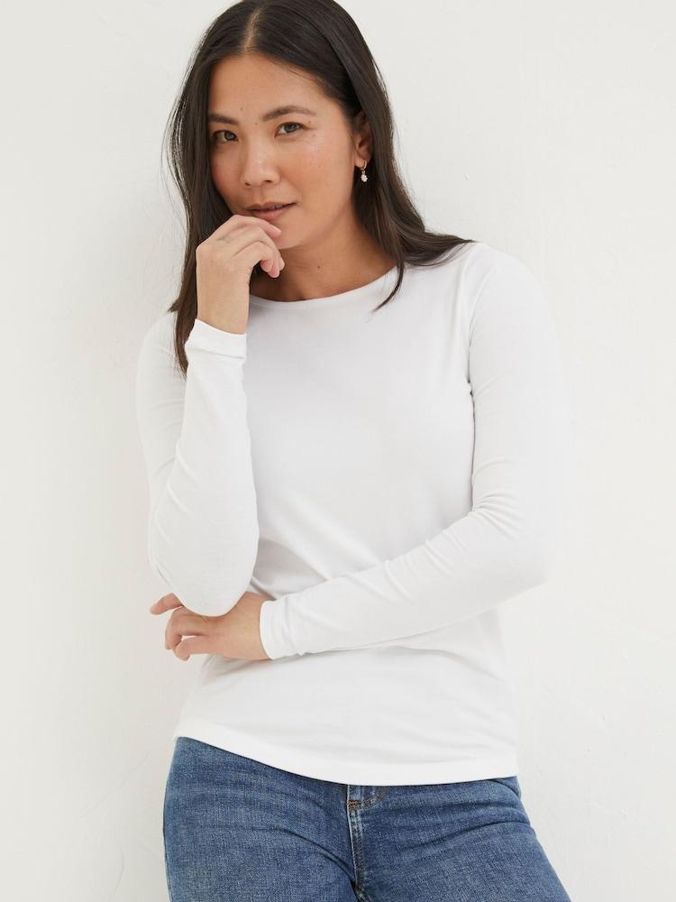 Fat Face Bree White Long Sleeve T-Shirt