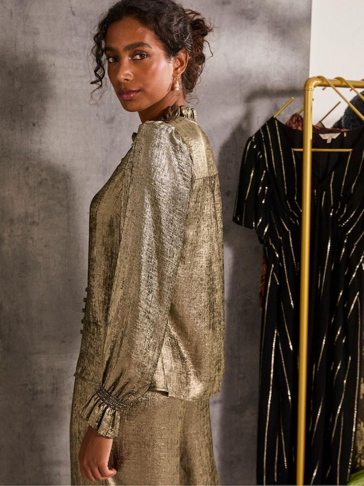 Fat Face Bria Gold Bria Metallic Blouse