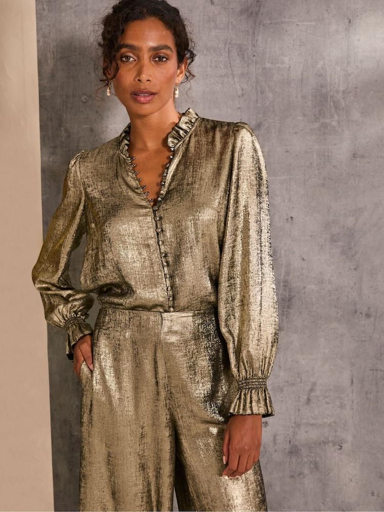 fat face Bria Gold Bria Metallic Blouse