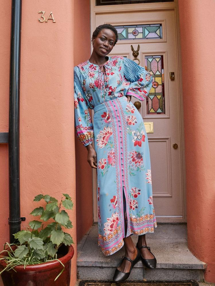 Fat Face Bright Blue Arabella Midi Skirt