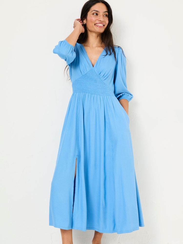 Fat Face Bright Blue Rene Textured Midi Dress