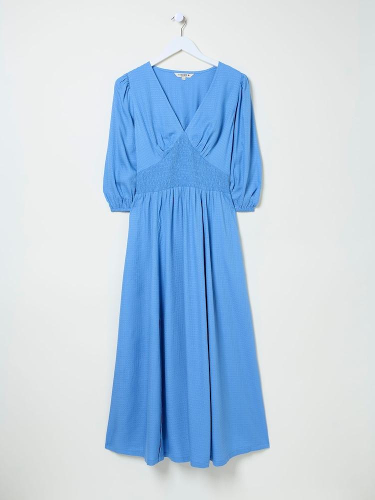 fat face Bright Blue Rene Textured Midi Dress