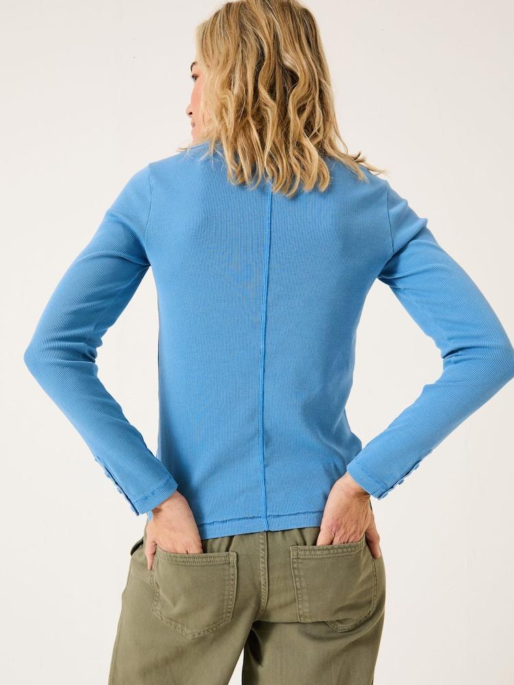 Fat Face Bright Blue Ribbed Scoop Neck Top
