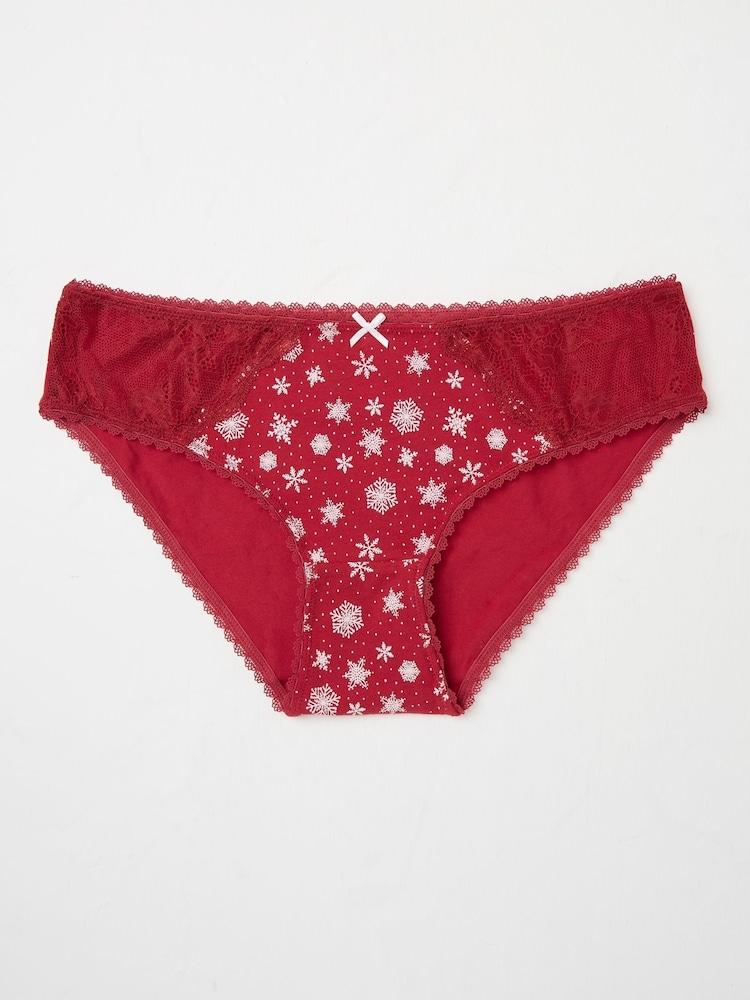 Fat Face Bright Red Snowflake Mini Knickers
