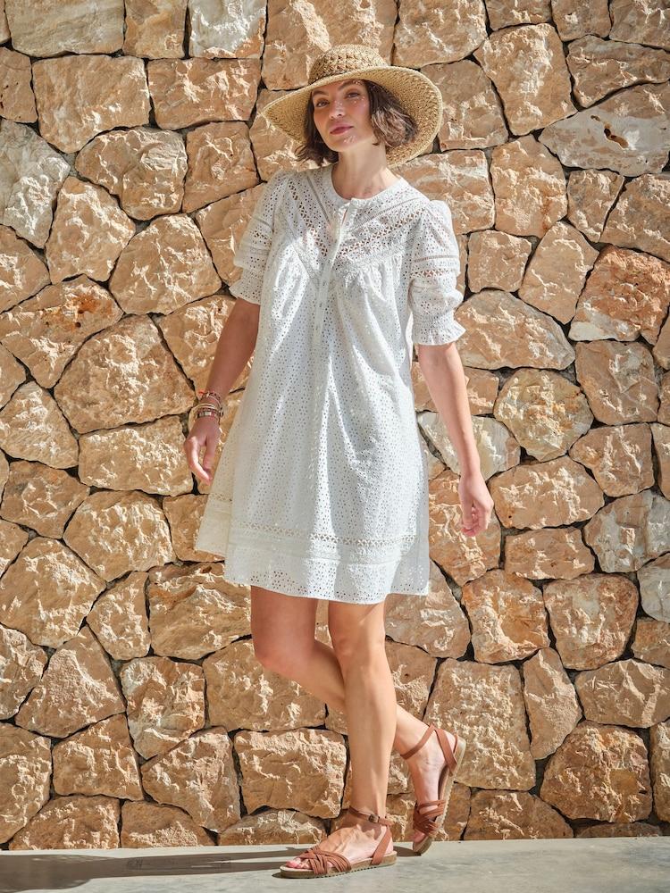 Fat Face Brody Ivory Broderie Dress