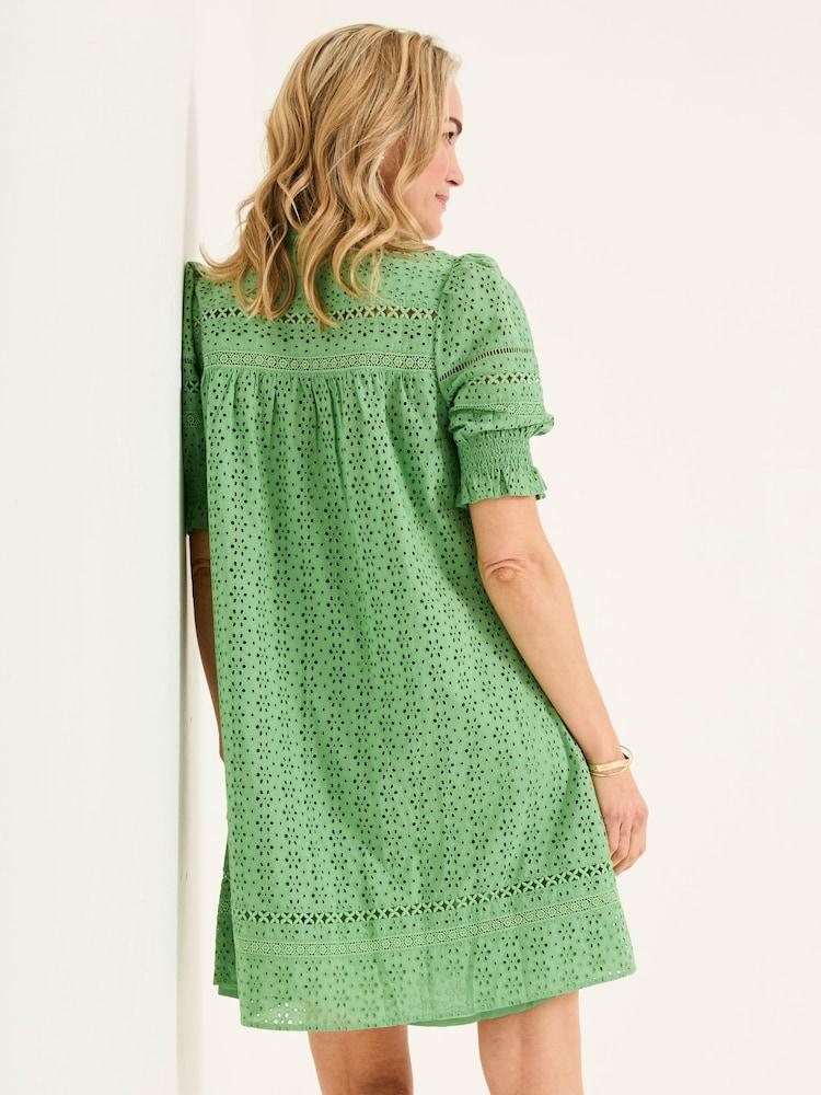 Fat Face Brody Mid Green Broderie Dress