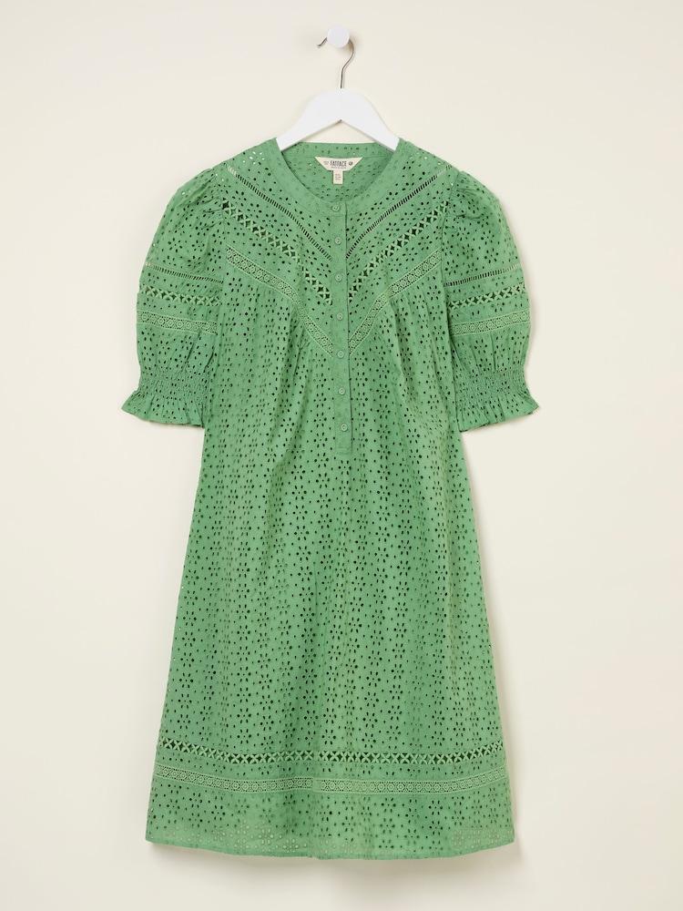 fat face Brody Mid Green Broderie Dress