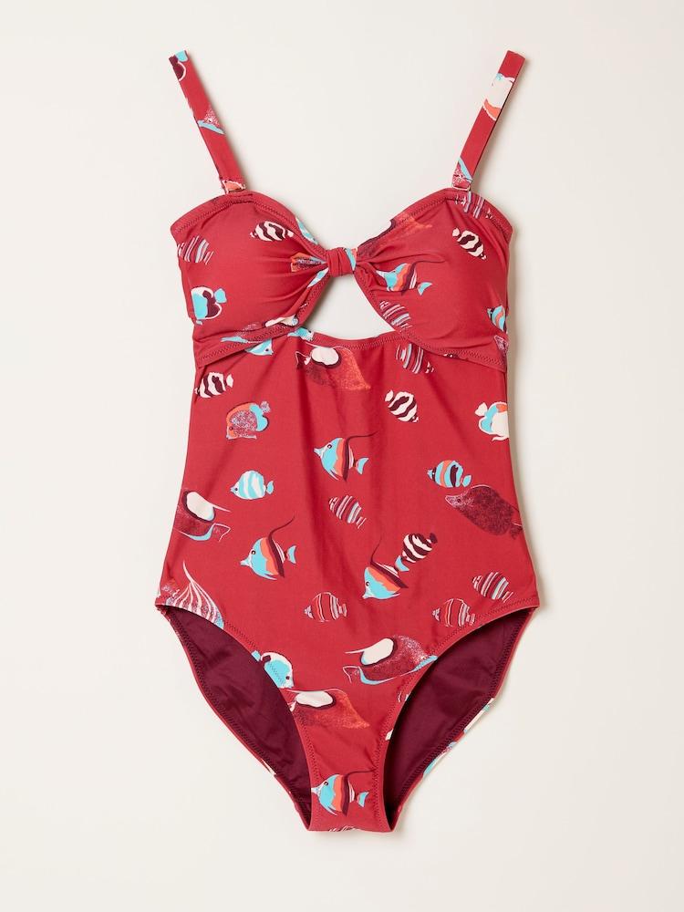 fat face Brook Red Shoal Print Swimsuit