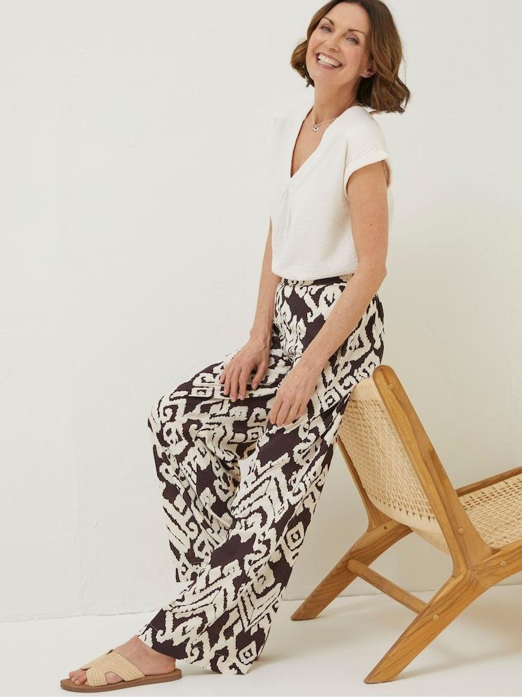 Fat Face Brown Bold Ikat Isla Wide Leg Trousers
