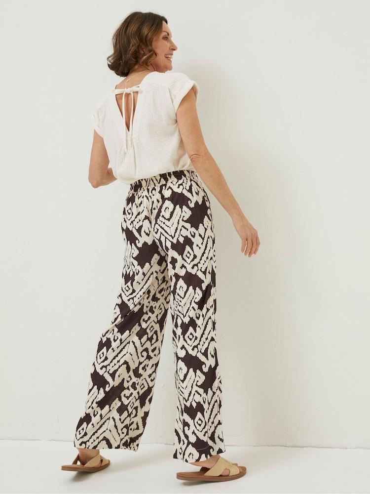 Fat Face Brown Bold Ikat Isla Wide Leg Trousers