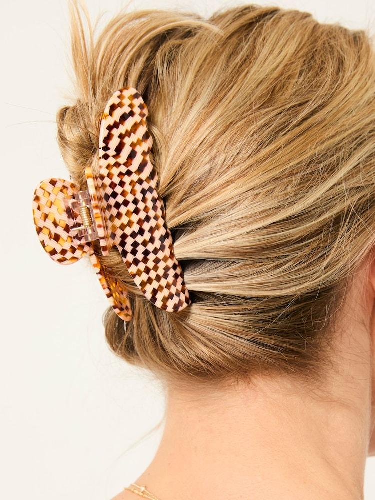 fat face Brown Checkerboard Claw Clip