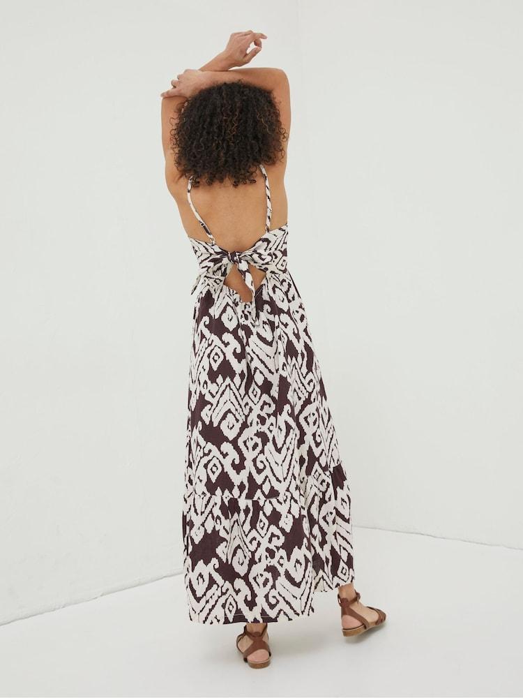 Fat Face Brown Ikat Julien Linen Midi Dress
