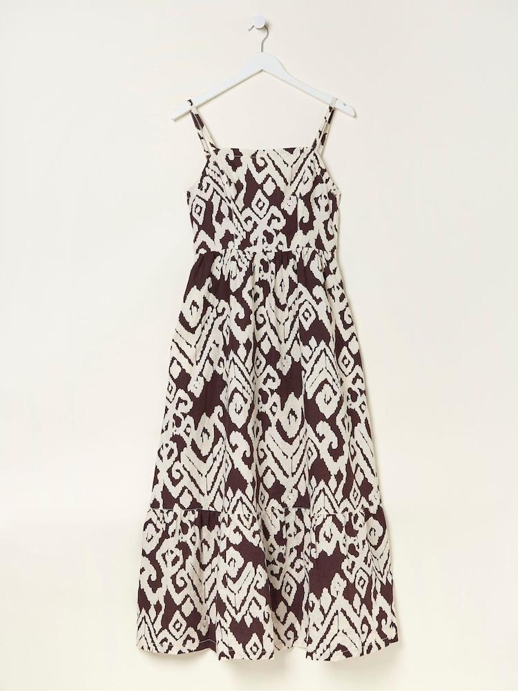fat face Brown Ikat Julien Linen Midi Dress