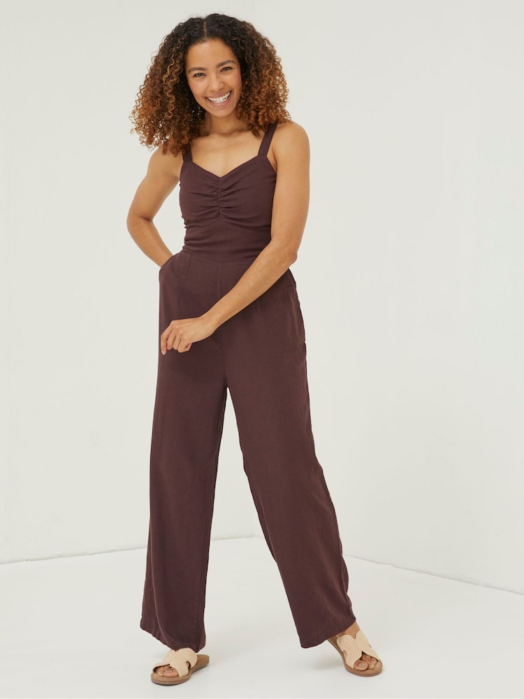 Fat Face Brown Linen Vic Jumpsuit