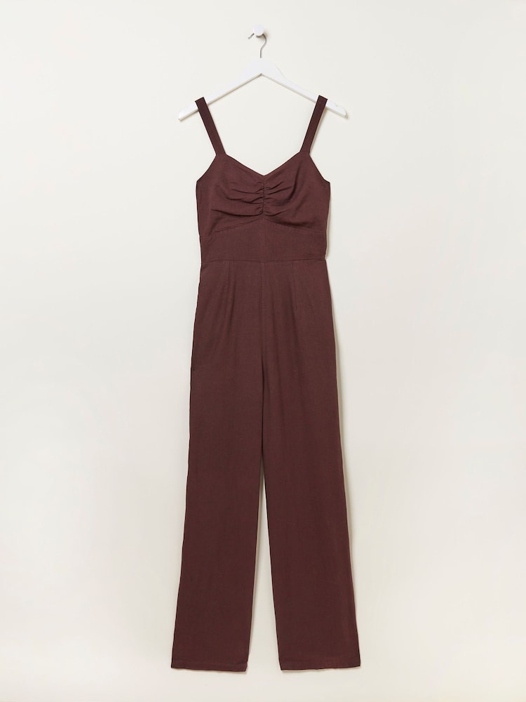 fat face Brown Linen Vic Jumpsuit