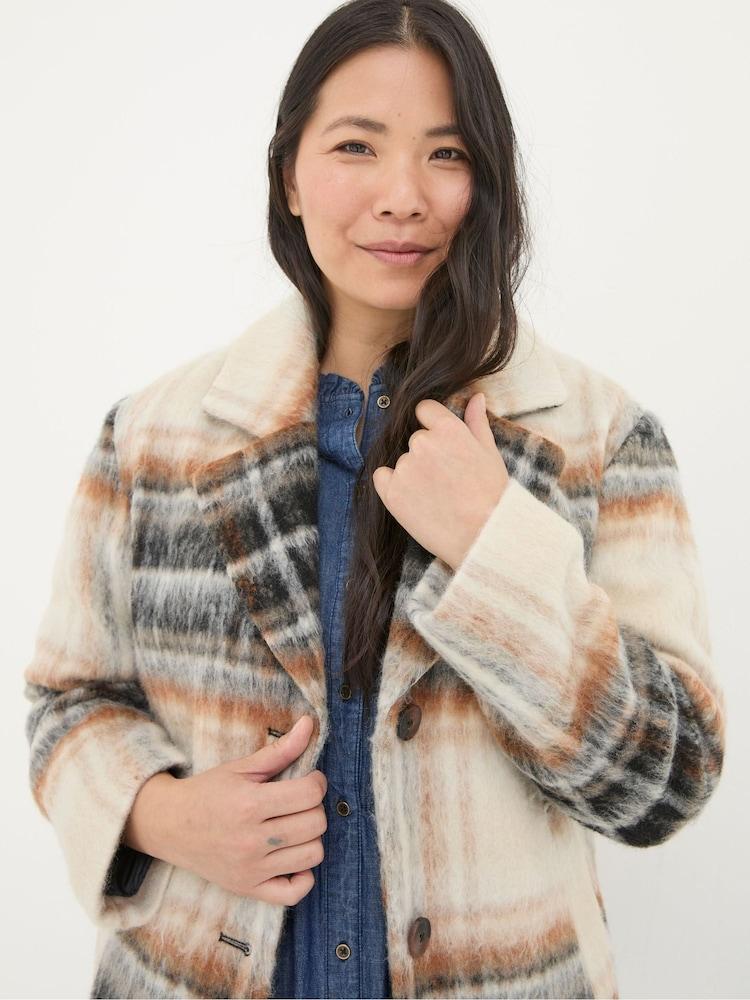 Fat Face Brown Marin Wool Blend Coat