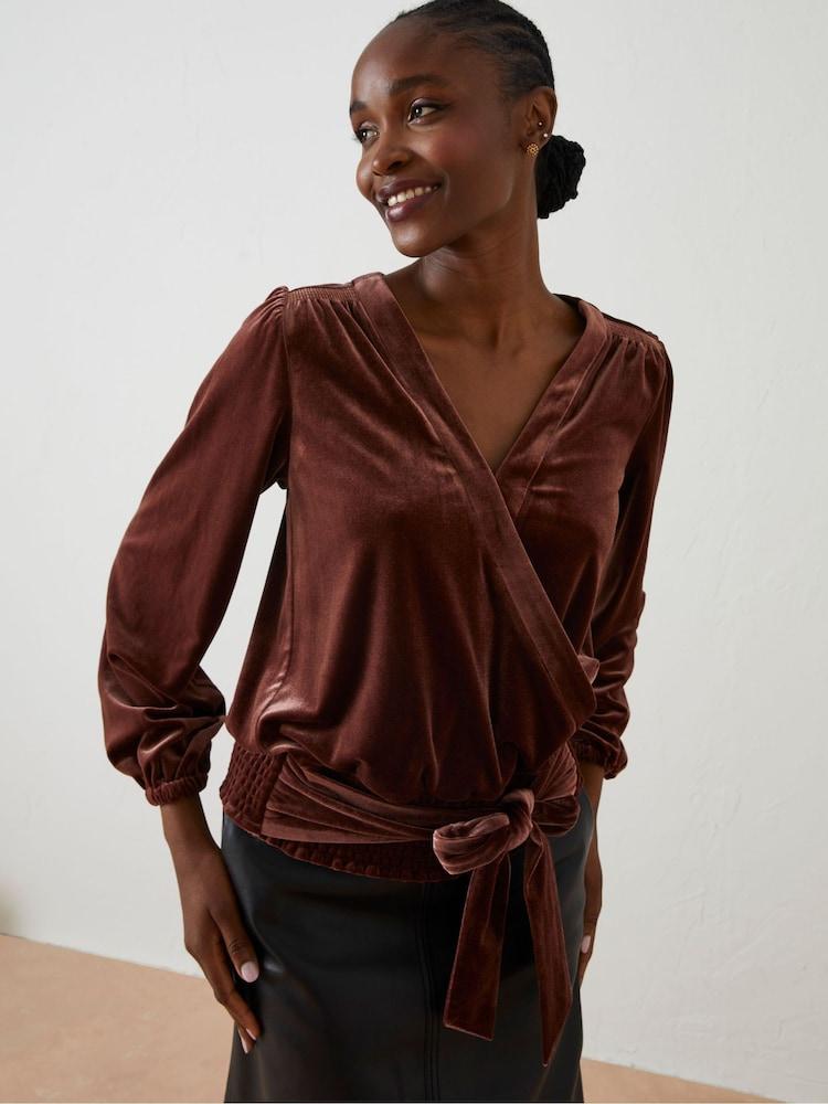 Fat Face Brown Reese Velvet Wrap Top