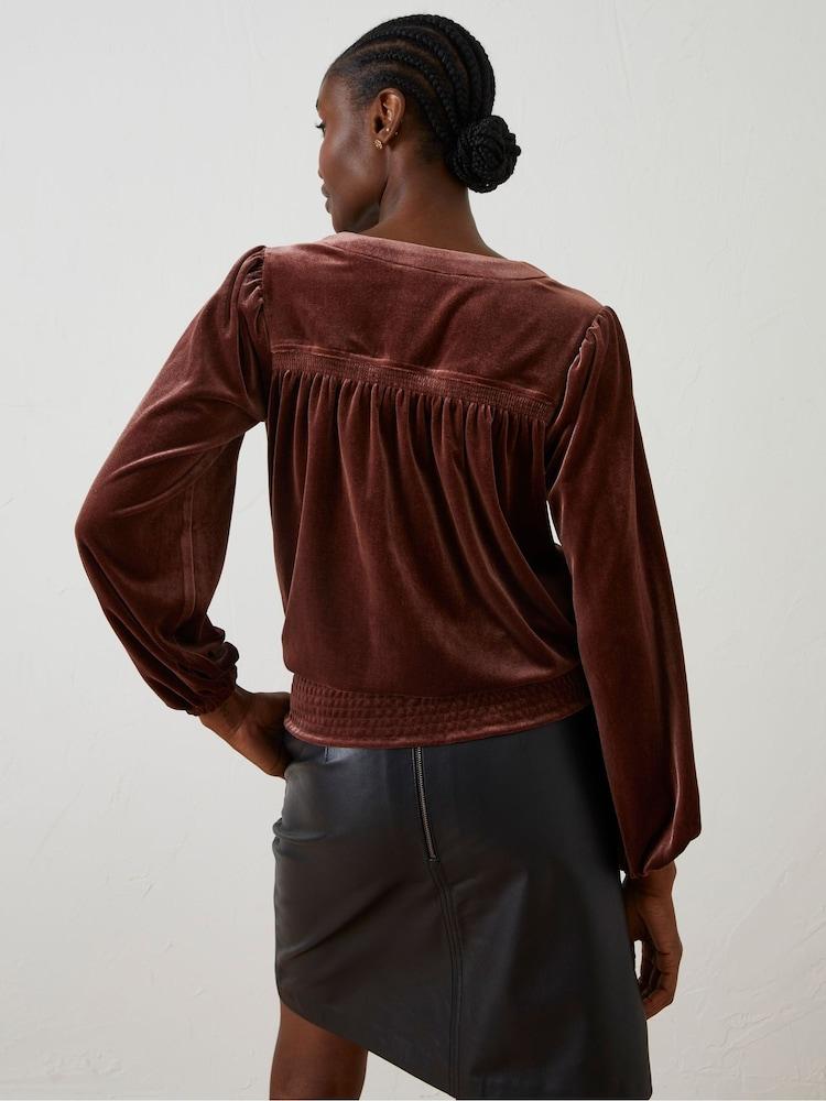 Fat Face Brown Reese Velvet Wrap Top