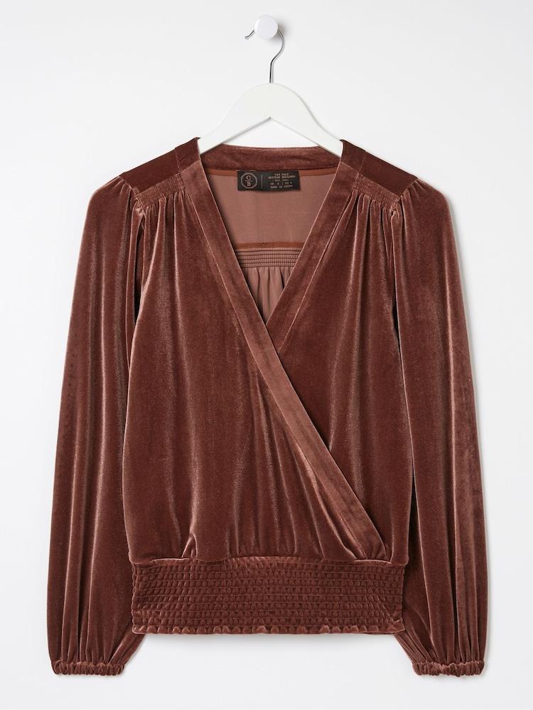 fat face Brown Reese Velvet Wrap Top