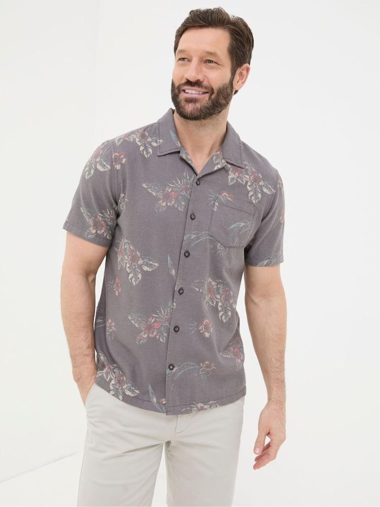 Fat Face Brown Short Sleeve Hibiscus Print Shirt