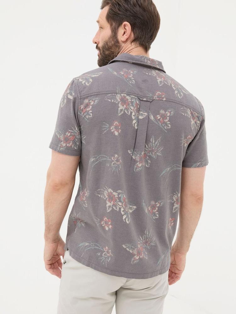 Fat Face Brown Short Sleeve Hibiscus Print Shirt