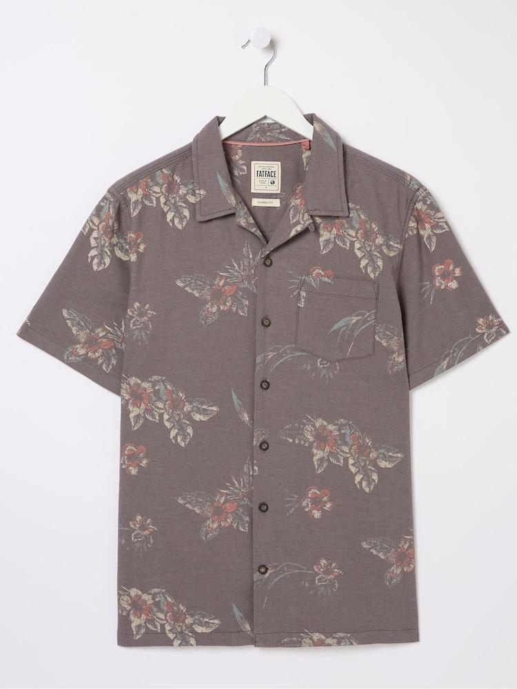 fat face Brown Short Sleeve Hibiscus Print Shirt