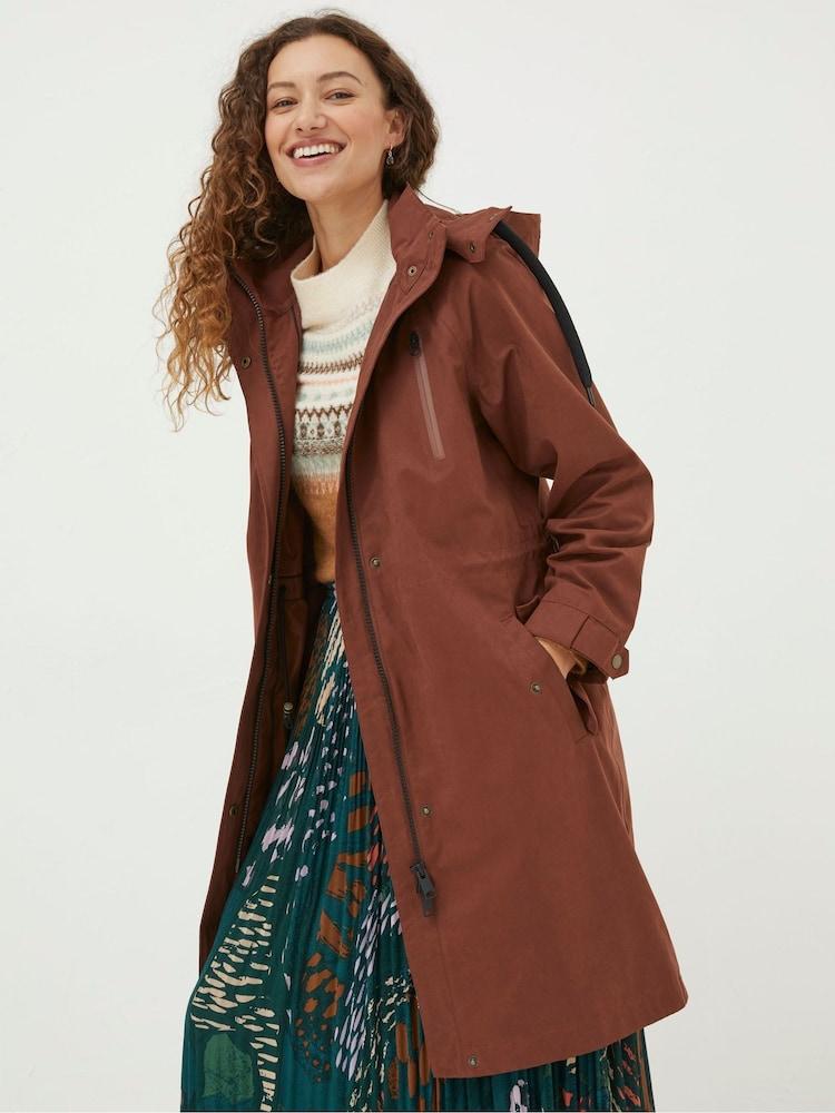 Fat Face Brown Waterproof Longline Coat