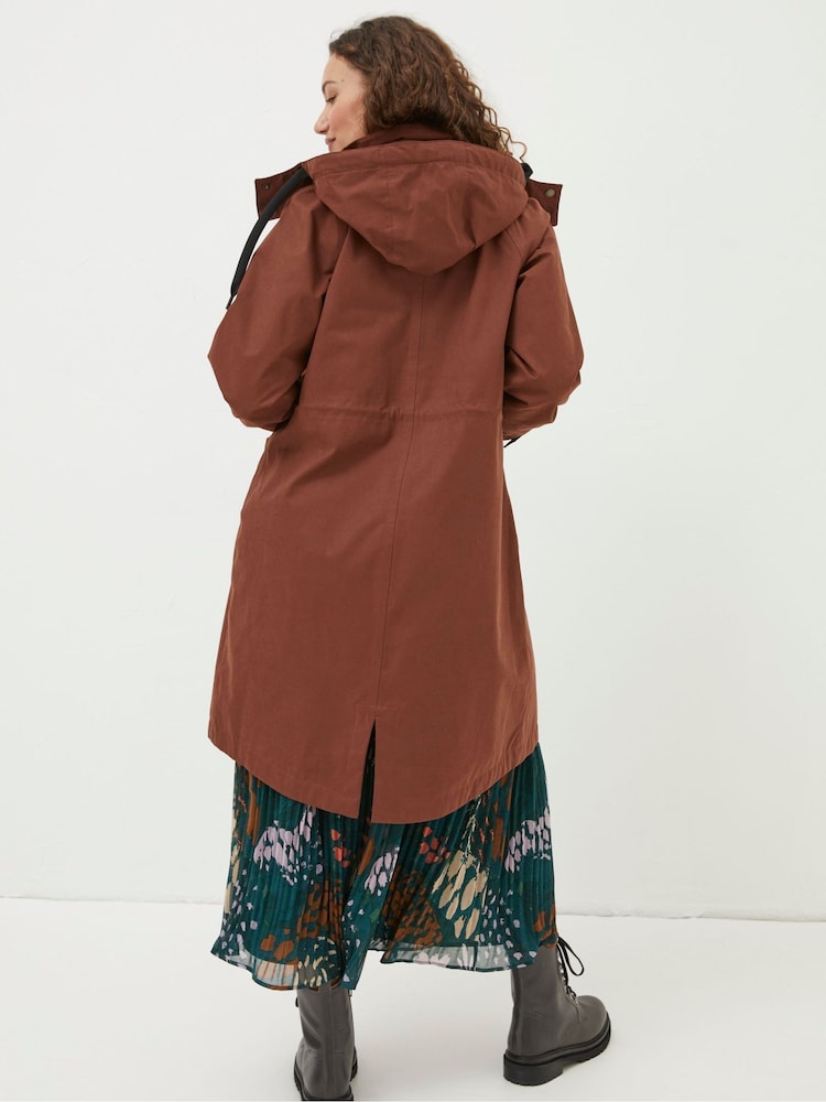 Fat Face Brown Waterproof Longline Coat