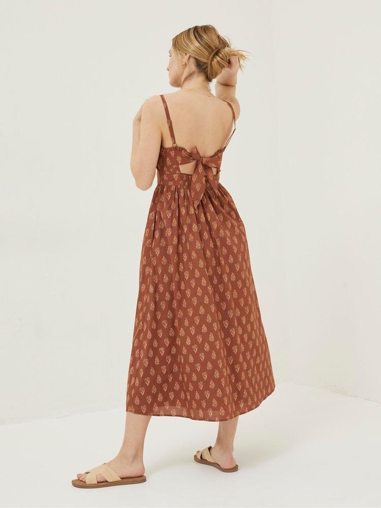 Fat Face Brown Woodblock Jayden Midi Dress