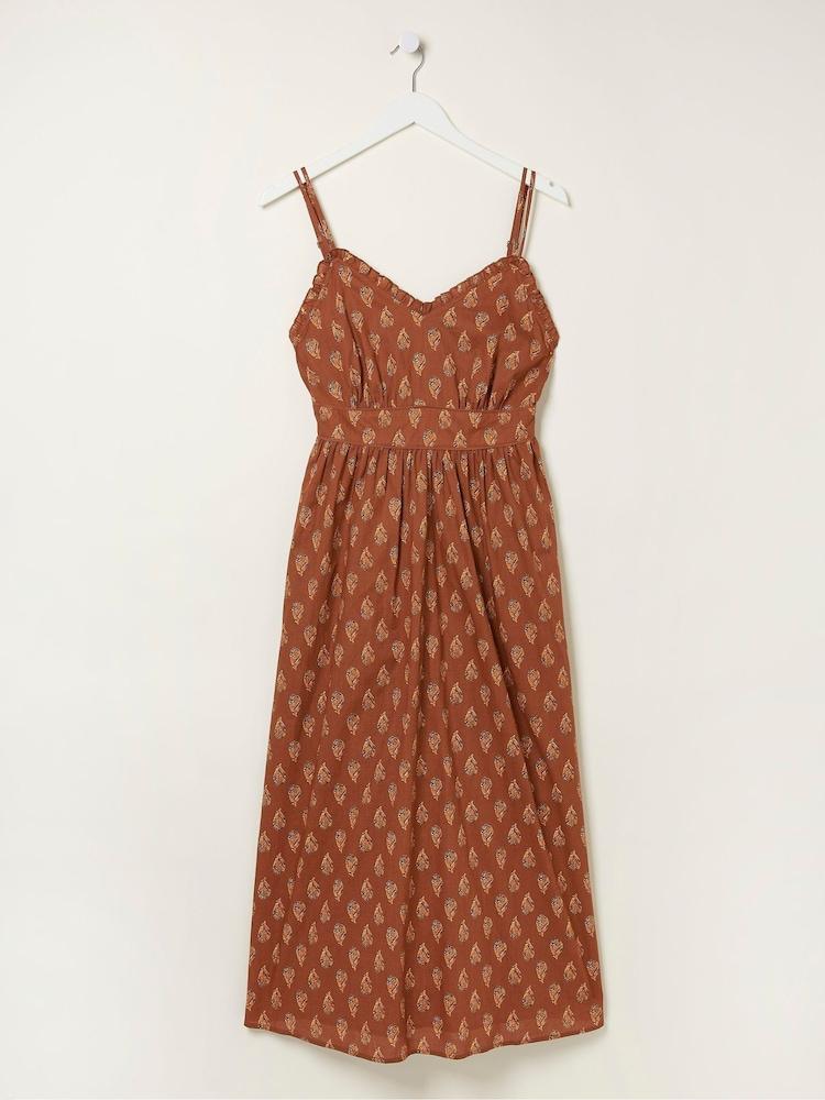 fat face Brown Woodblock Jayden Midi Dress