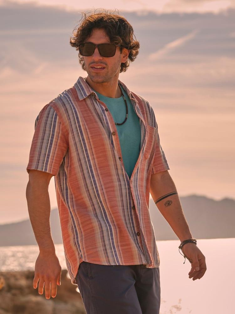 Fat Face Bude Pink Short Sleeve Stripe Shirt