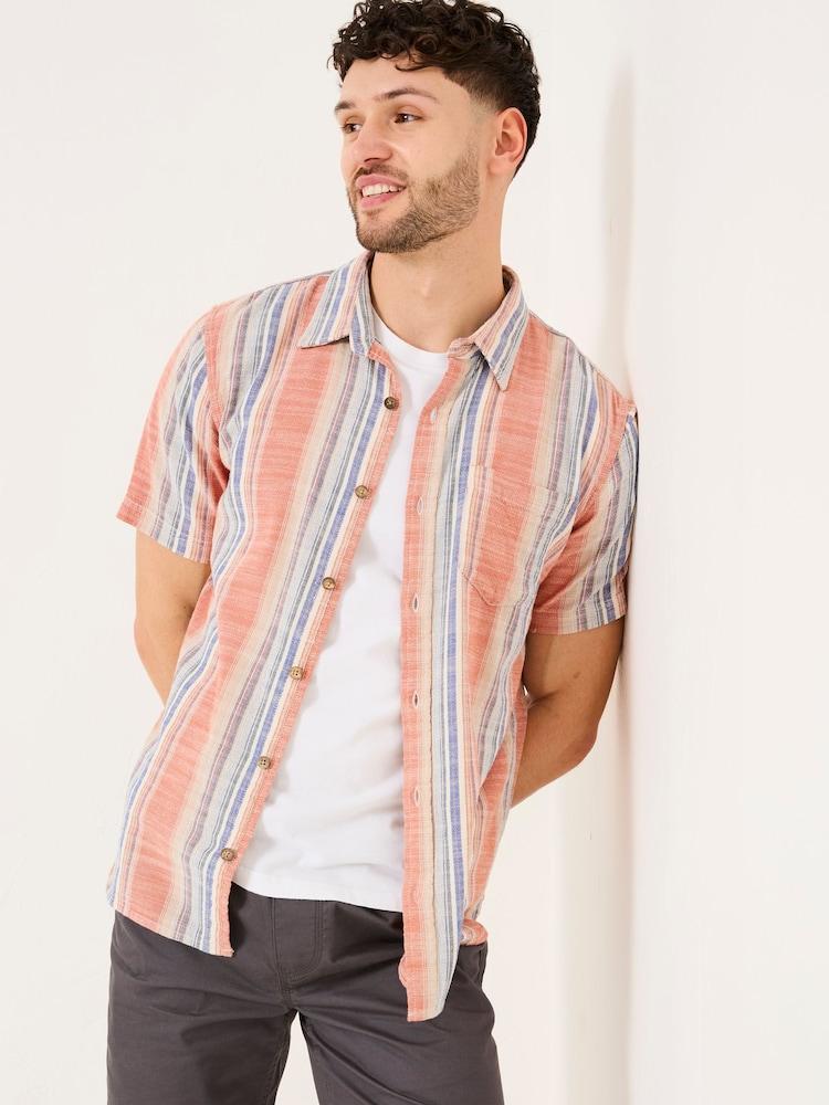 Fat Face Bude Pink Short Sleeve Stripe Shirt