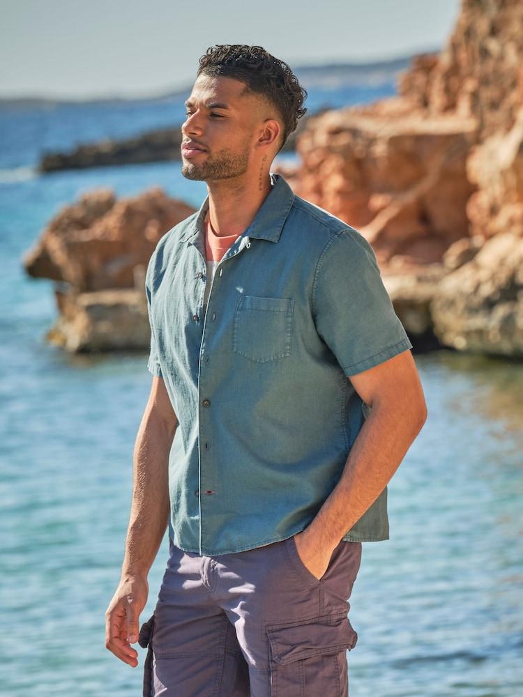 Fat Face Bugle Dark Teal Blue Linen Cotton Shirt