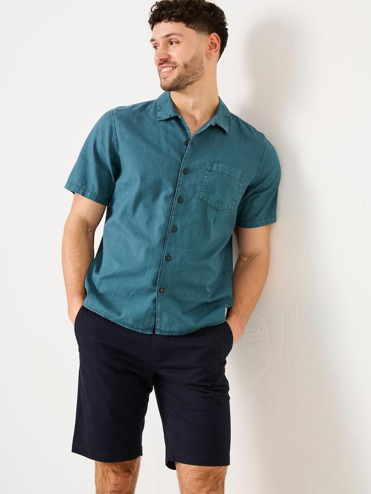 Fat Face Bugle Dark Teal Blue Linen Cotton Shirt