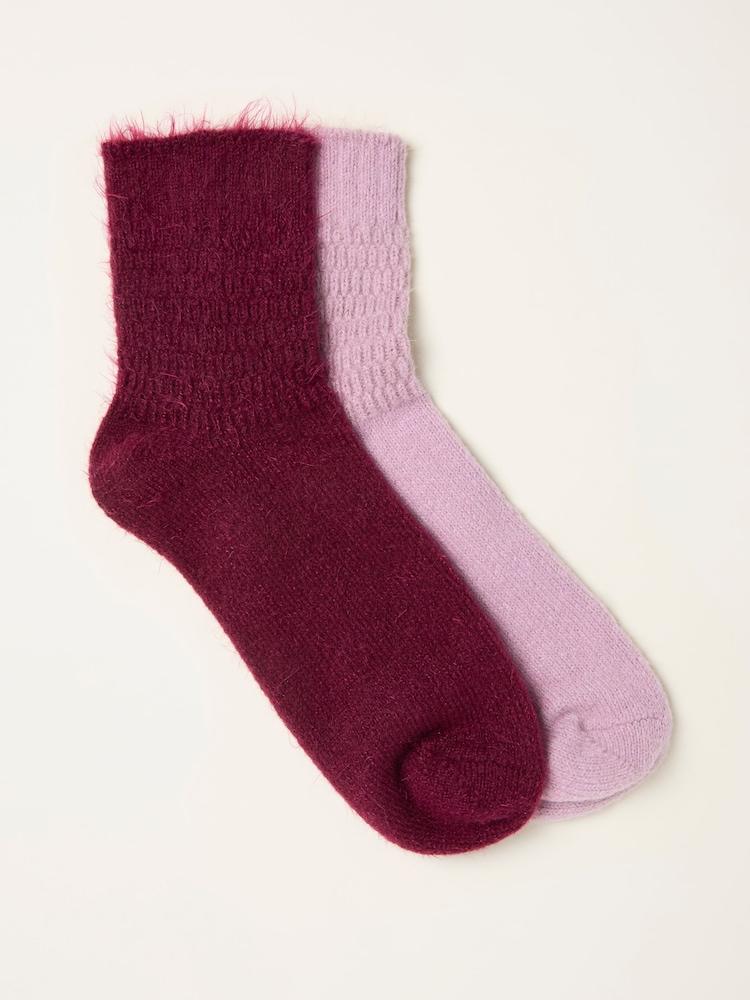 Fat Face Burgundy 2 Pairs Of Super Soft Socks