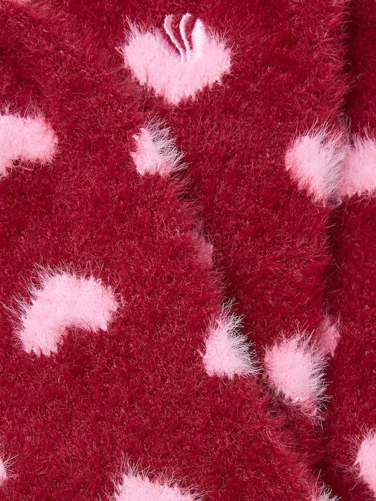 Fat Face Burgundy Fluffy Heart Socks