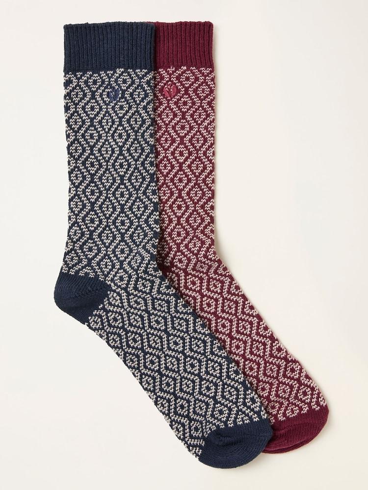 Fat Face Burgundy Red 2 Pairs Of Geo Socks