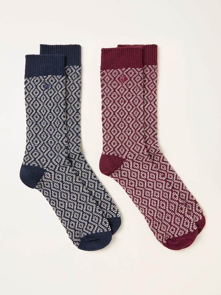 fat face Burgundy Red 2 Pairs of Geo Socks