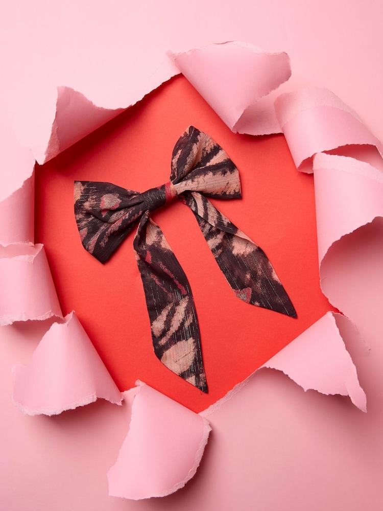 fat face Burgundy Red Copper & Black Hair Bow