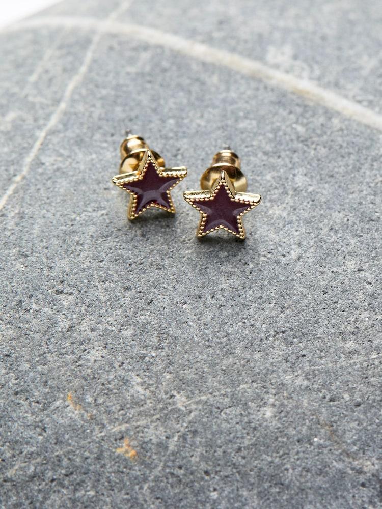 fat face Burgundy Red Enamel Star Stud Earrings